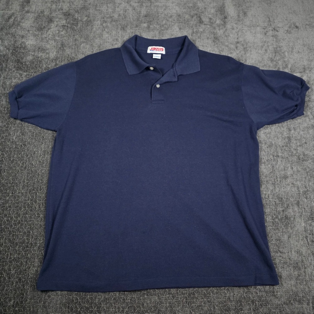 Vintage Made in USA Jerzees Mens XL Navy Blue Short Sleeve Polo Shirt 90s 80s